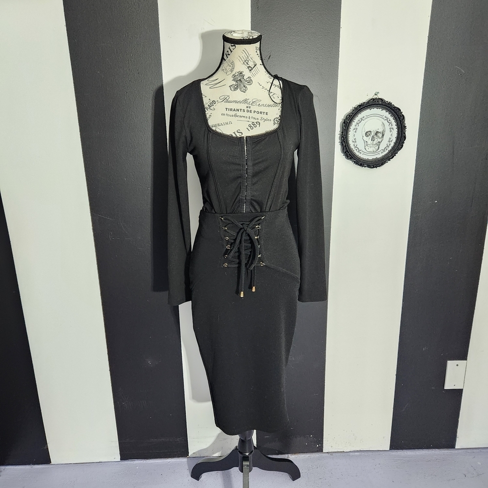 Socialite Black Pencil Skirt with Lace-Up Detail